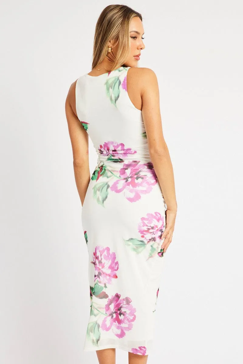 Multi Floral Bodycon Dress Sleeveless WaterRepellent Coating AbrasionResistant