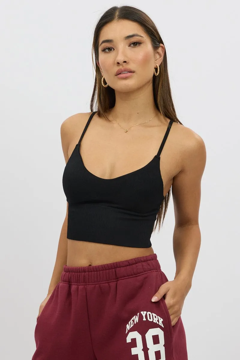 Versatile Dress Essential Shirt Black V Neck Cami Crop Top Seamless