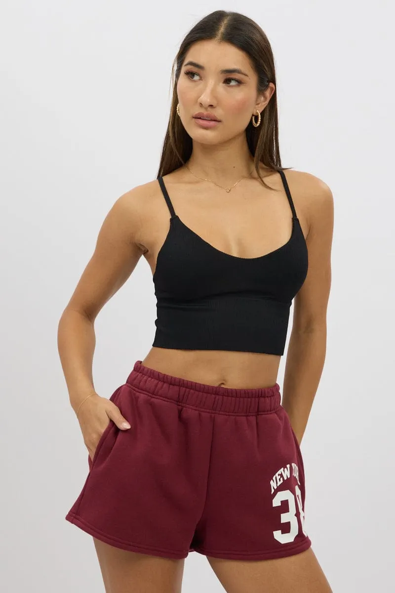 Black V Neck Cami Crop Top Seamless Stylish Apparel HypoallergenicYarn