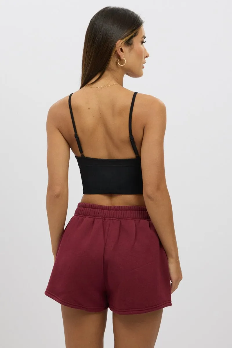 Black V Neck Cami Crop Top Seamless Cozy Knit