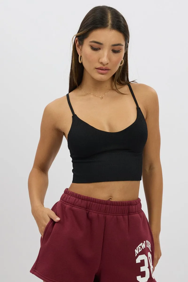 Urban Flow Heart Glow Black V Neck Cami Crop Top Seamless