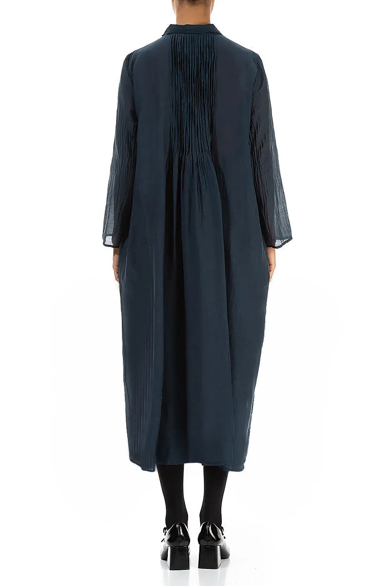 ThermalRegulating Fabric Zoom Proper Midnight Blue Pintuck Silk Cotton Jacket Dress