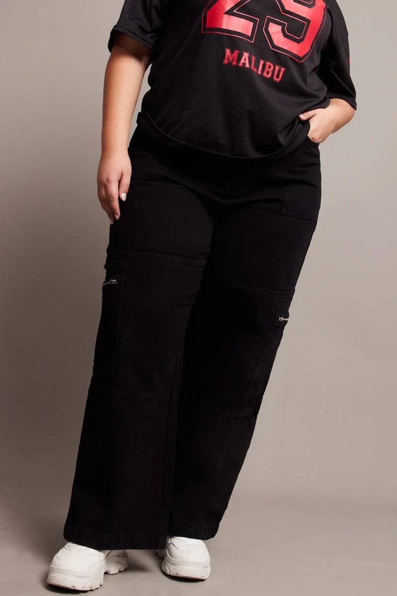 Smooth Comfort Black Cargo Jeans Mid Rise