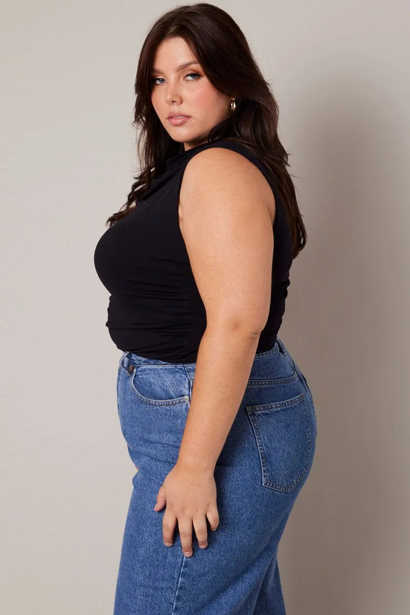 WeightlessLayeringPiece Black Ruched Tank Top Cowl Neck