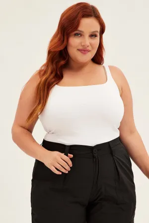 Organza Fit White Tank Top Sleeveless Square Neck