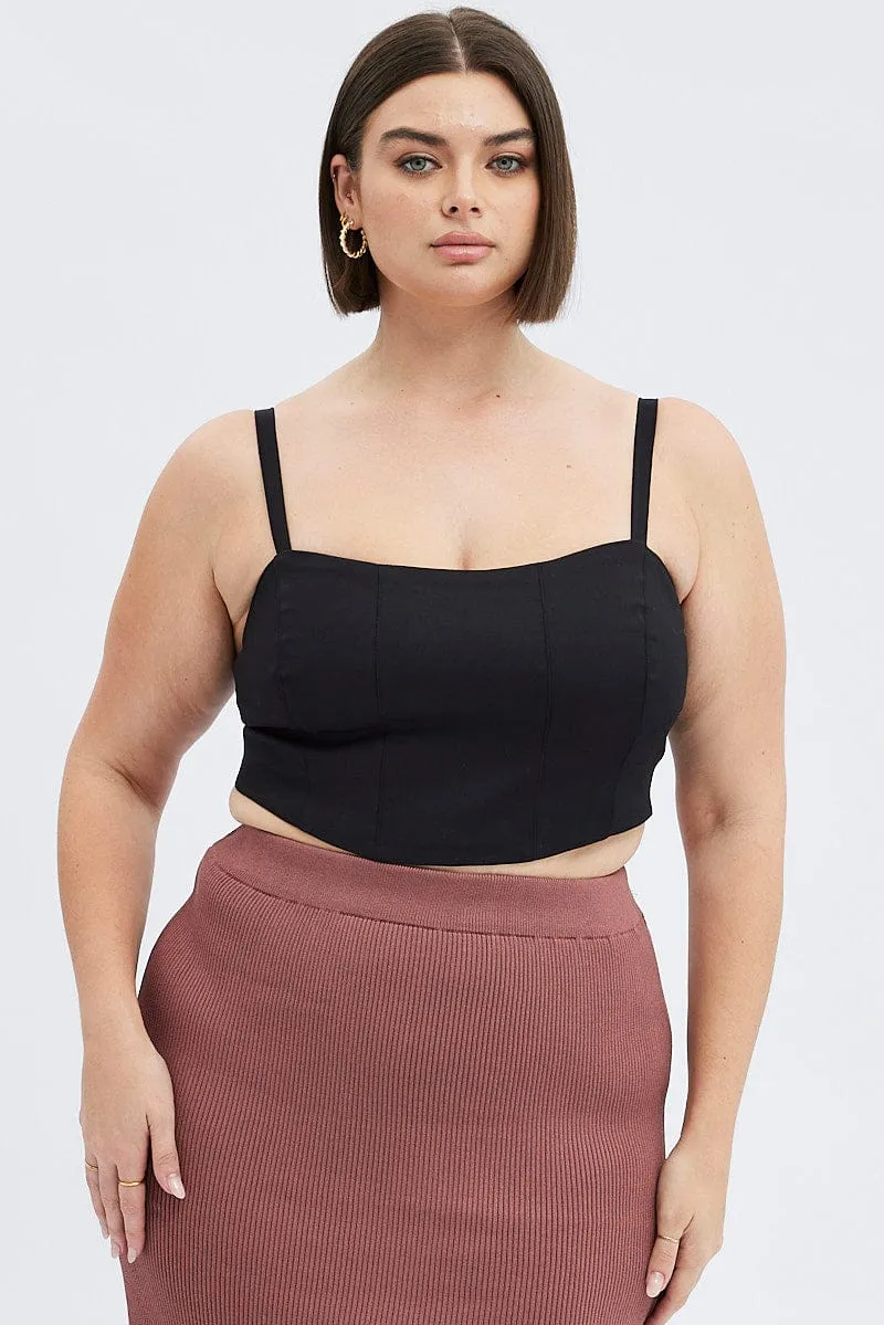 Peace Flow HiddenZipperClosure Black Corset Top Sleeveless Crop
