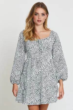 Soft Fabric Print Mini Dress Short Sleeve