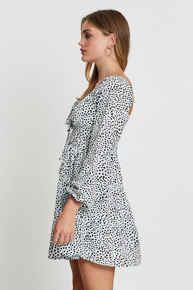 Print Mini Dress Short Sleeve Rounded Neckline