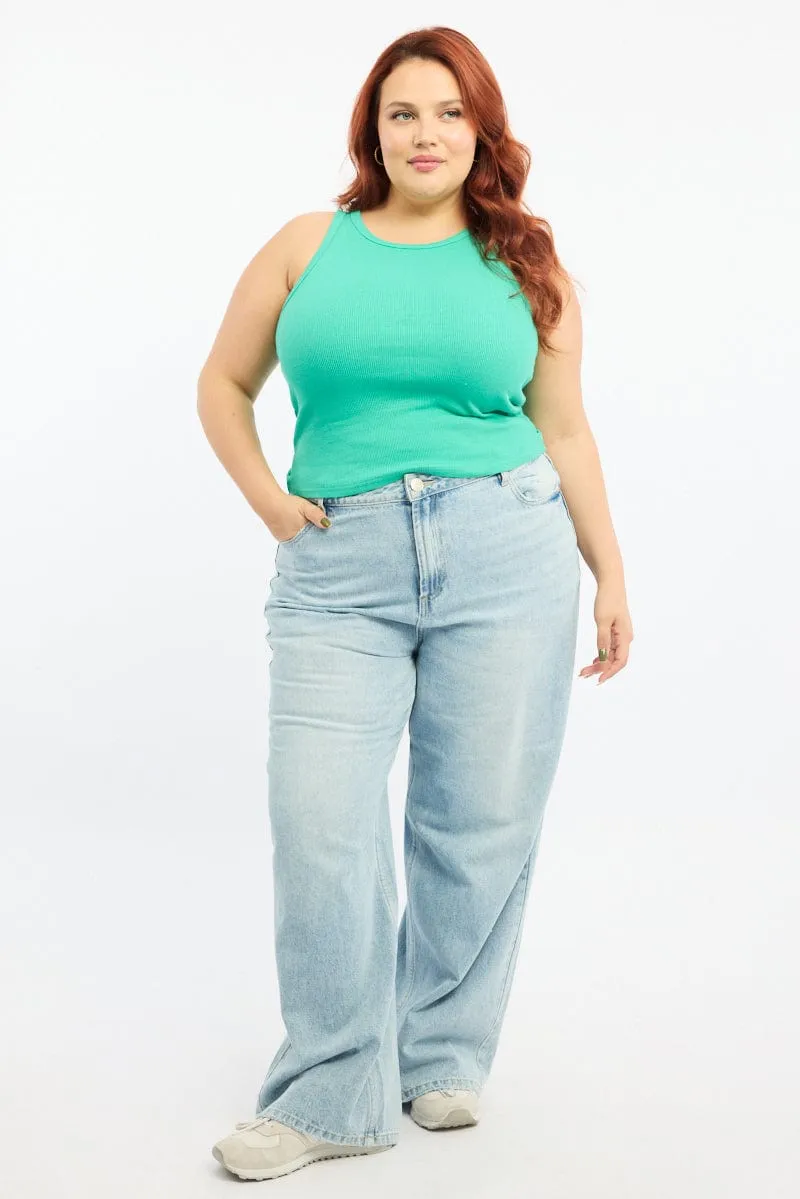 Tropical Glow Clear Glow Green Tank Top Crew Neck Rib