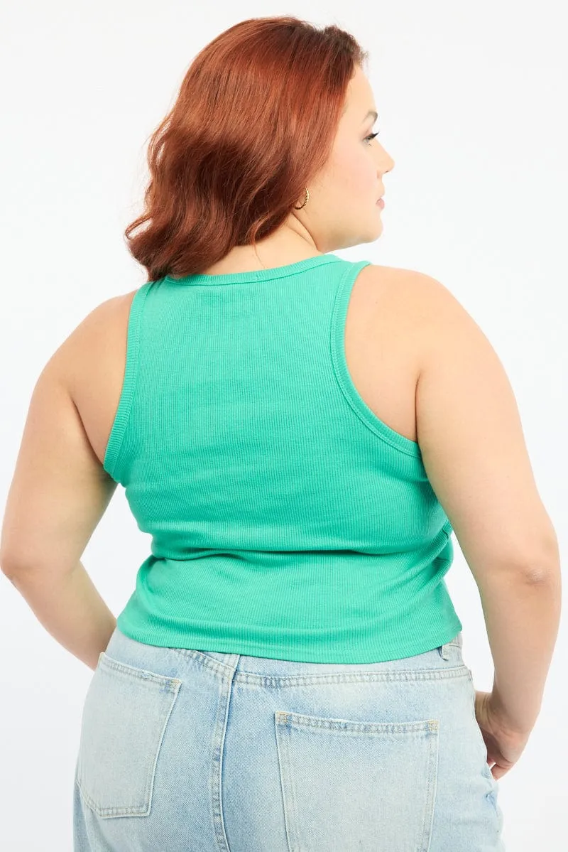 Seamless transition Green Tank Top Crew Neck Rib