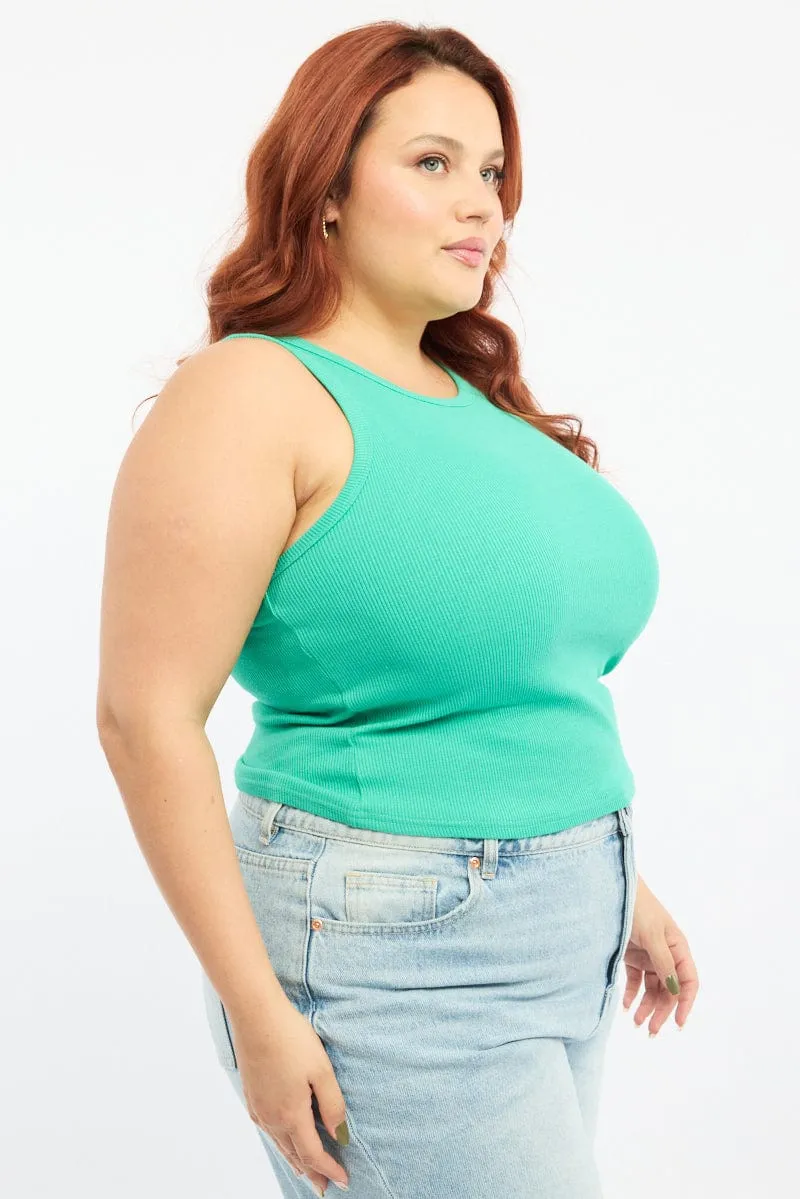 TemperatureControlTechnology Green Tank Top Crew Neck Rib