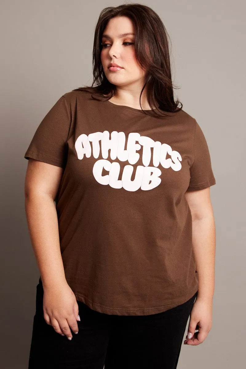 Workout Gear Comfortable Layer Brown Graphic T-shirt Short Sleeve Crew Neck