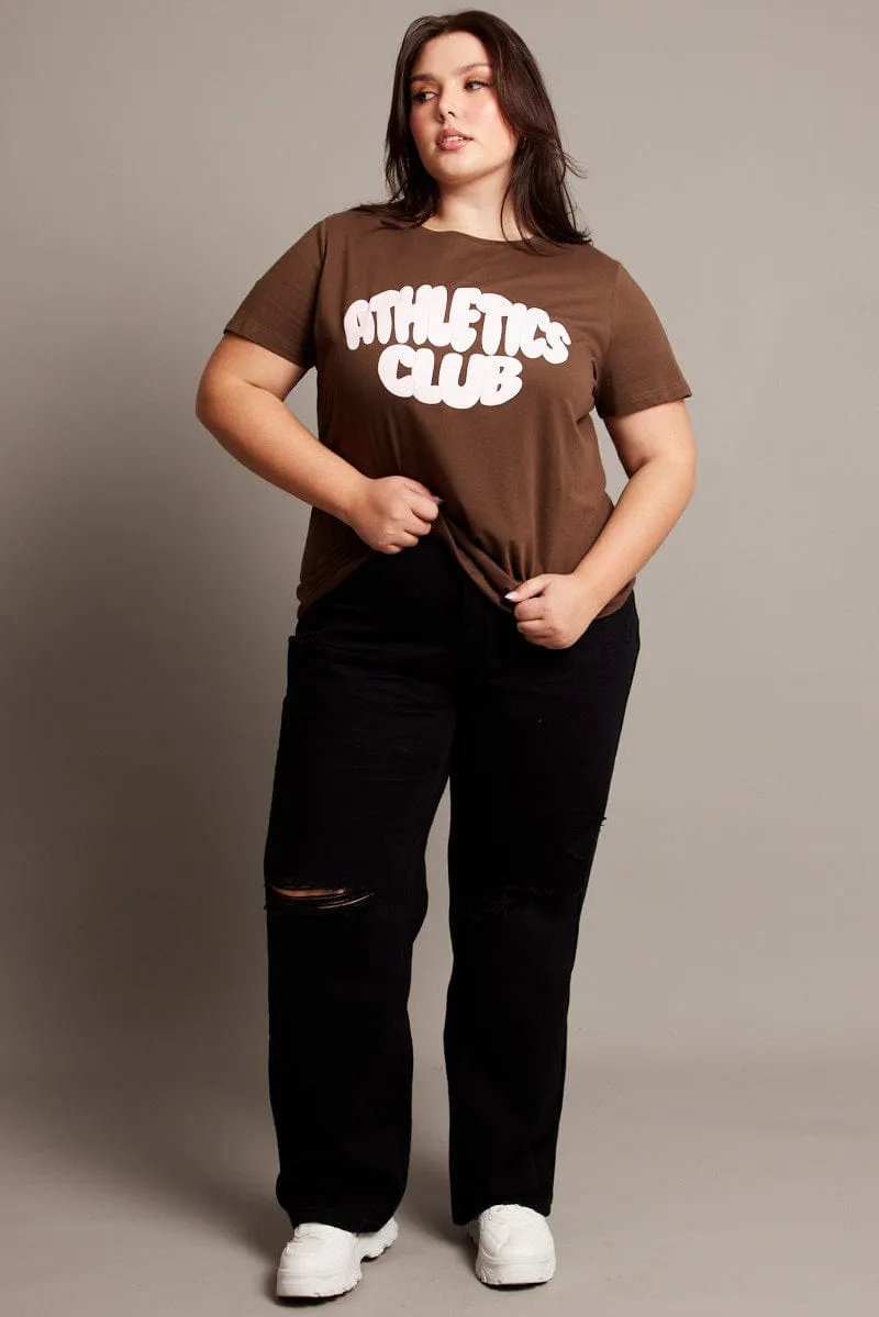 Trendy popularity Brown Graphic T-shirt Short Sleeve Crew Neck