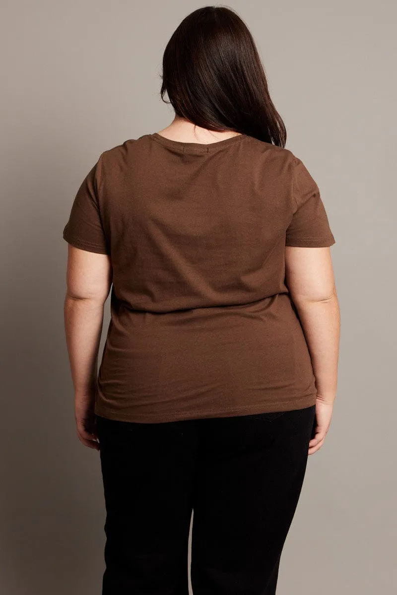 Flexible Ribbed Cuffs Sustainable Brown Graphic T-shirt Short Sleeve Crew Neck