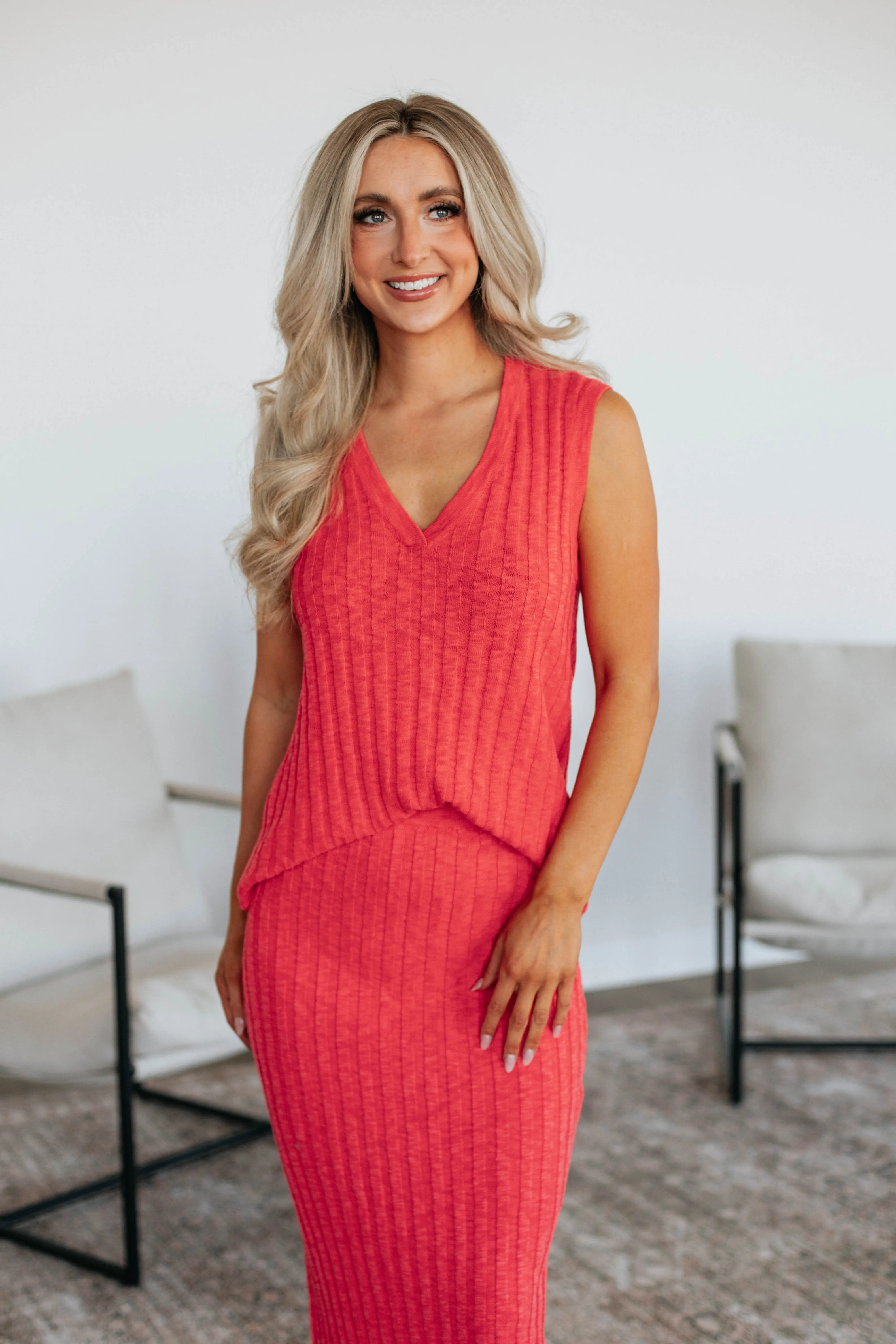 Adjustable drawstring Andri Knit Top - Deep Coral