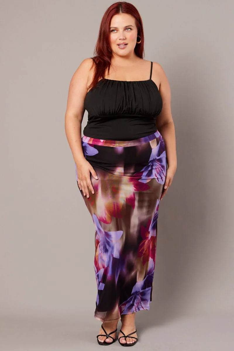 Multi Abstract Mesh Bodycon Skirt Travel Style