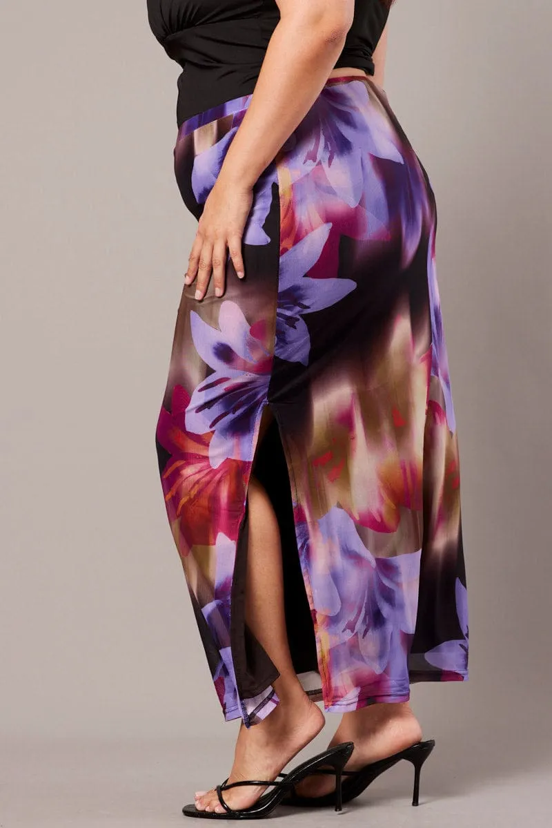 Multi Abstract Mesh Bodycon Skirt Clean Cut