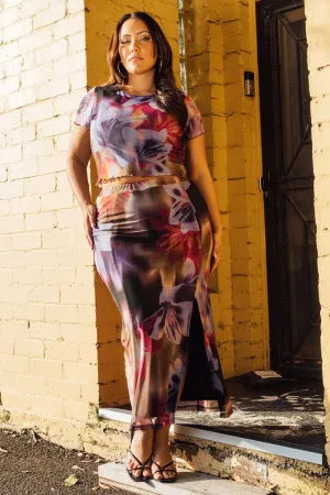 Multi Abstract Mesh Bodycon Skirt Airy Look