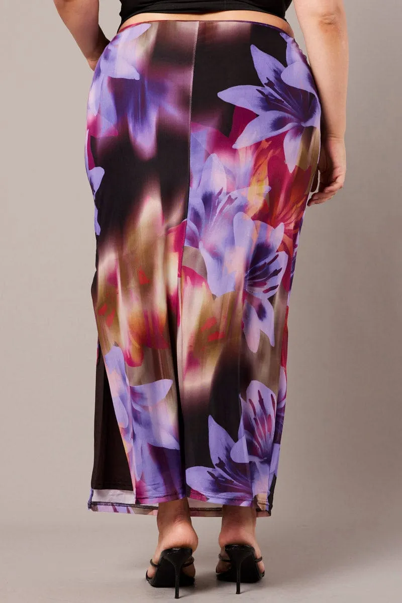 Lifestyle Look Fast fashion Multi Abstract Mesh Bodycon Skirt