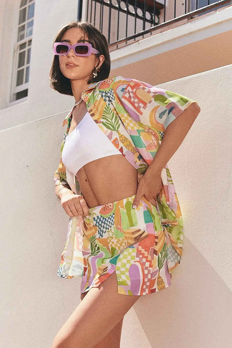 Multi Abstract Mini Skirt High Rise Core Collection Senior Style