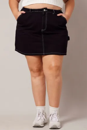 Black Contrast Stitch Mini Skirt Style Essential