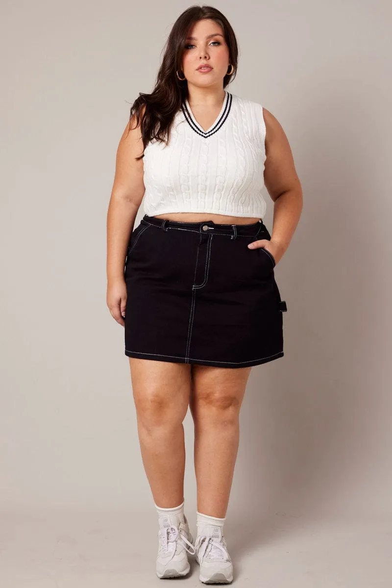 Black Contrast Stitch Mini Skirt Comfort Mood