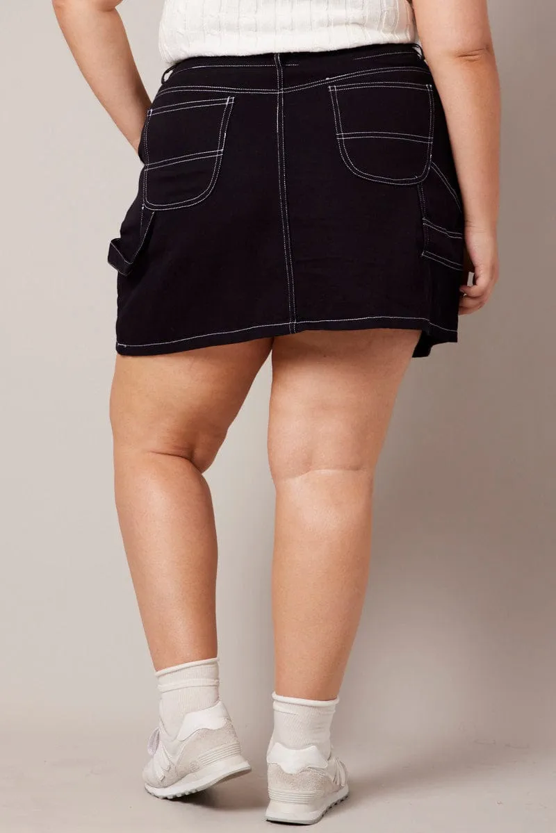 Comfy Fit Black Contrast Stitch Mini Skirt