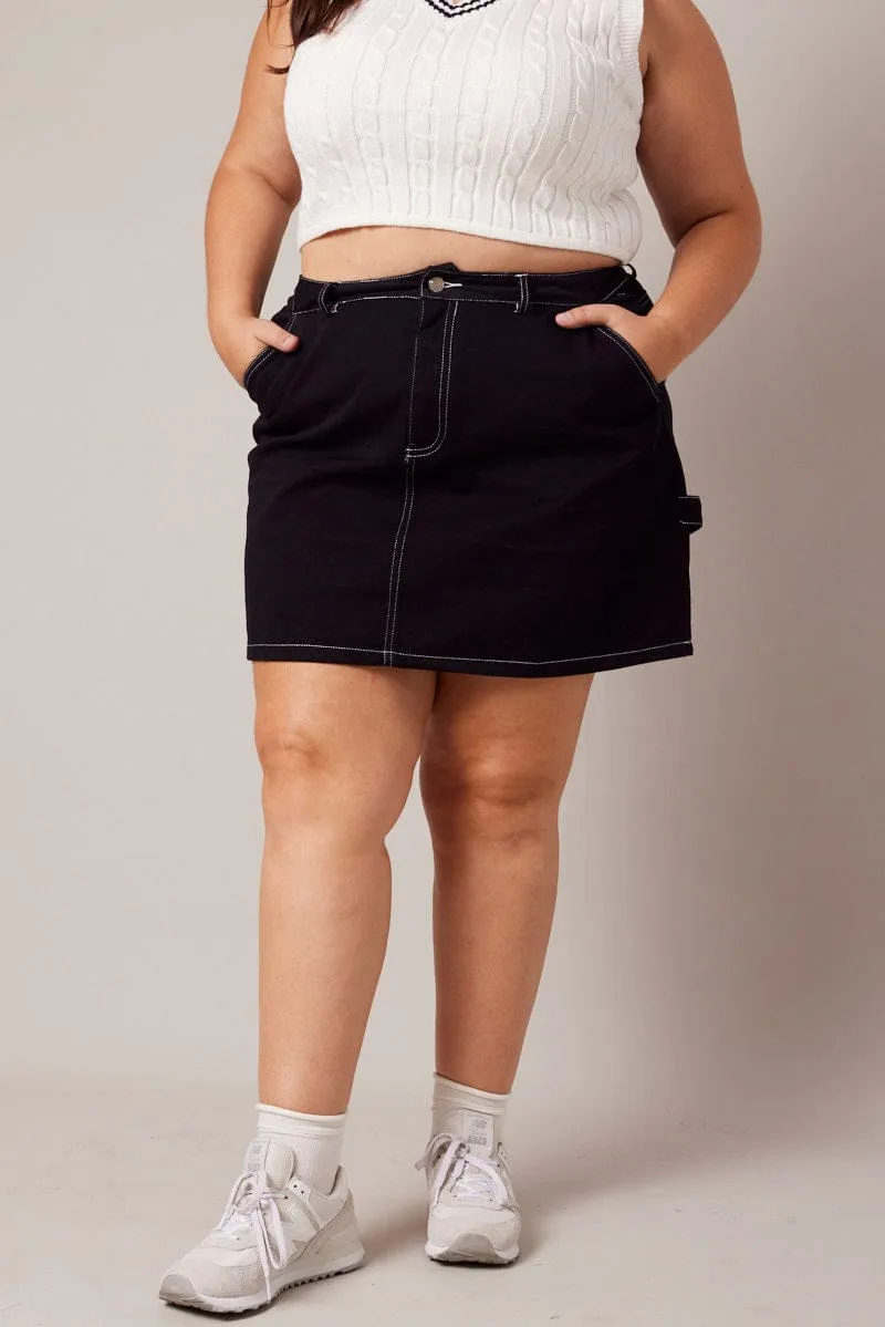 Black Contrast Stitch Mini Skirt Fashion Pulse