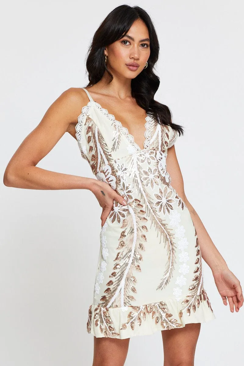 Double Layered Hem Metallic Cocktail Party Dress Mini