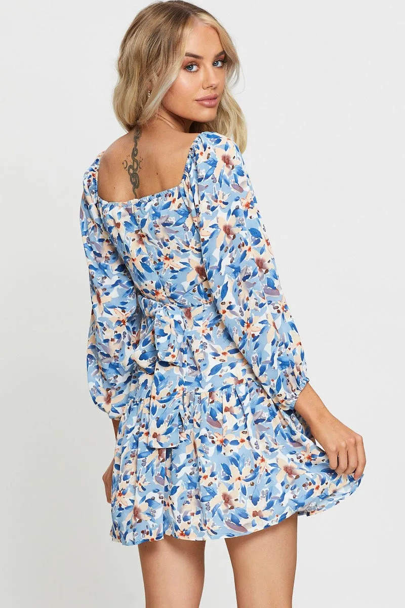 Print Mini Dress Square Neck Casual Style Night Sparkle