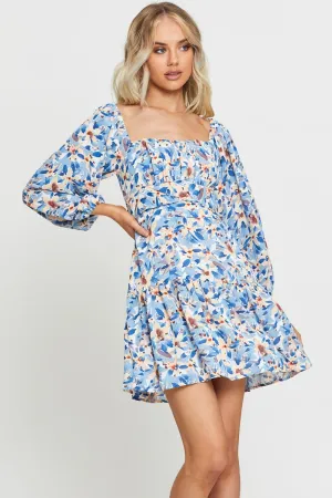 Sleek Wear Breathable Material Print Mini Dress Square Neck