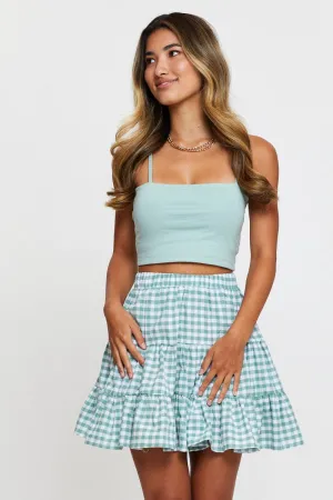 Layered Design High low hem Check Flare Skirt Mini High Rise