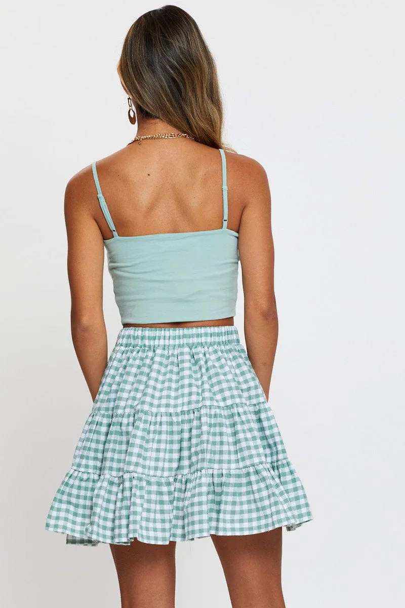Vibrant Touch Day Ready Check Flare Skirt Mini High Rise