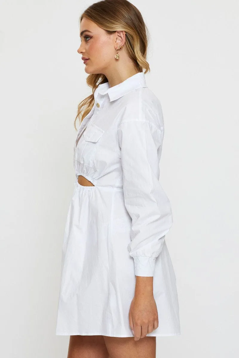 White Mini Dress Long Sleeve Evening Style Fresh