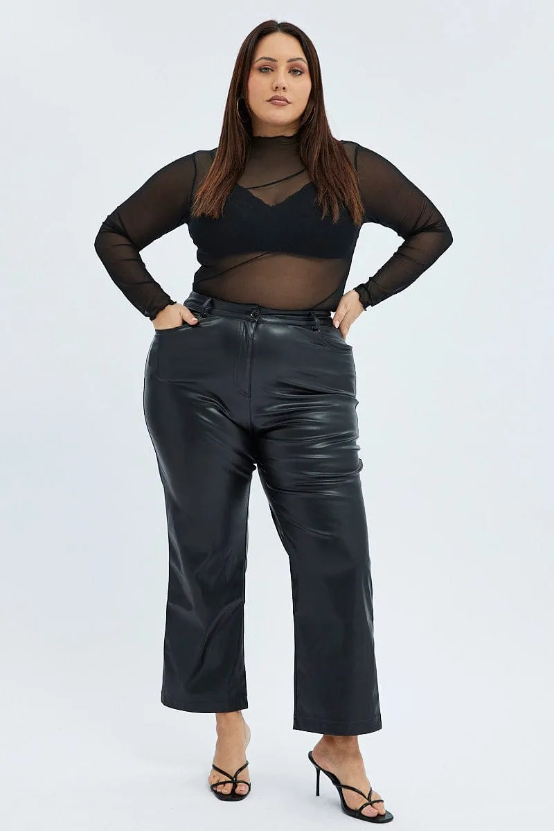 Black Jean Style Pant Faux Leather ThermalInsulation