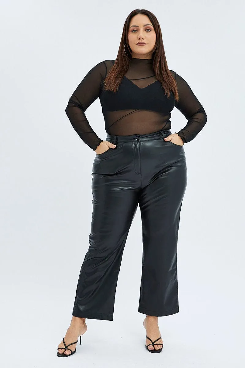 Lightweight Construction TaglessLabel Black Jean Style Pant Faux Leather