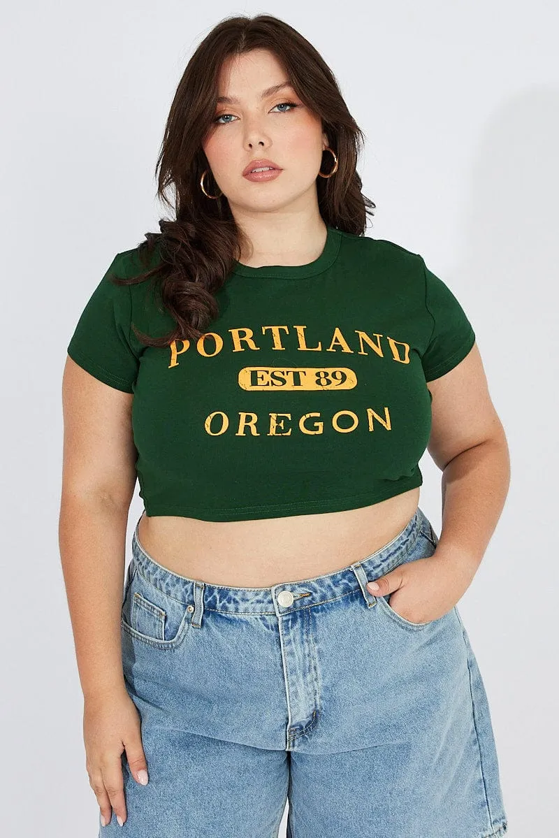 Indoor Event Green Graphic Baby T-shirt Short Sleeve Crew Neck