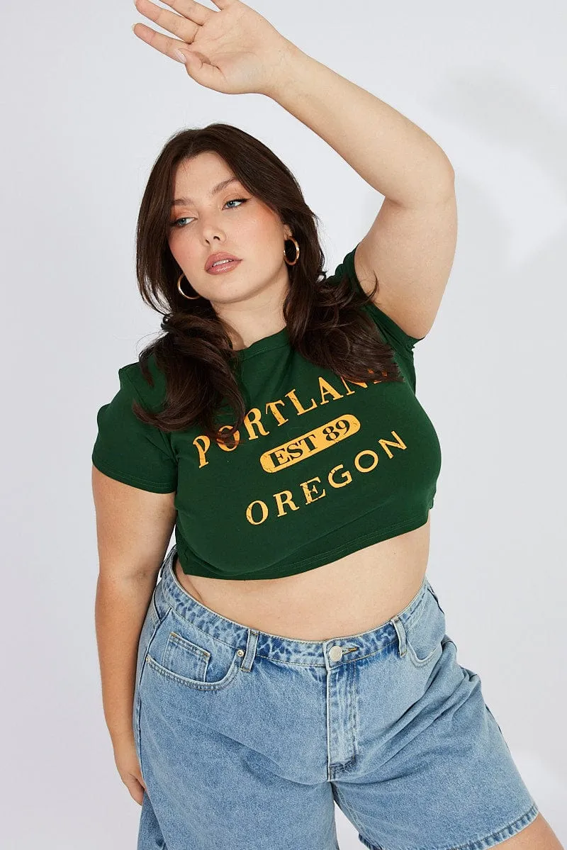 Scoop neck femininity Green Graphic Baby T-shirt Short Sleeve Crew Neck