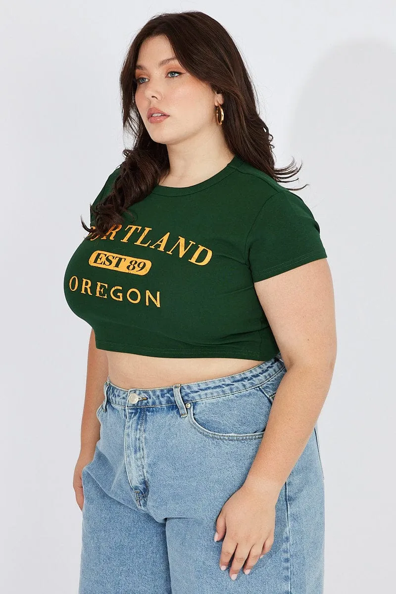 Green Graphic Baby T-shirt Short Sleeve Crew Neck Temperature Control Fabric Basic Top
