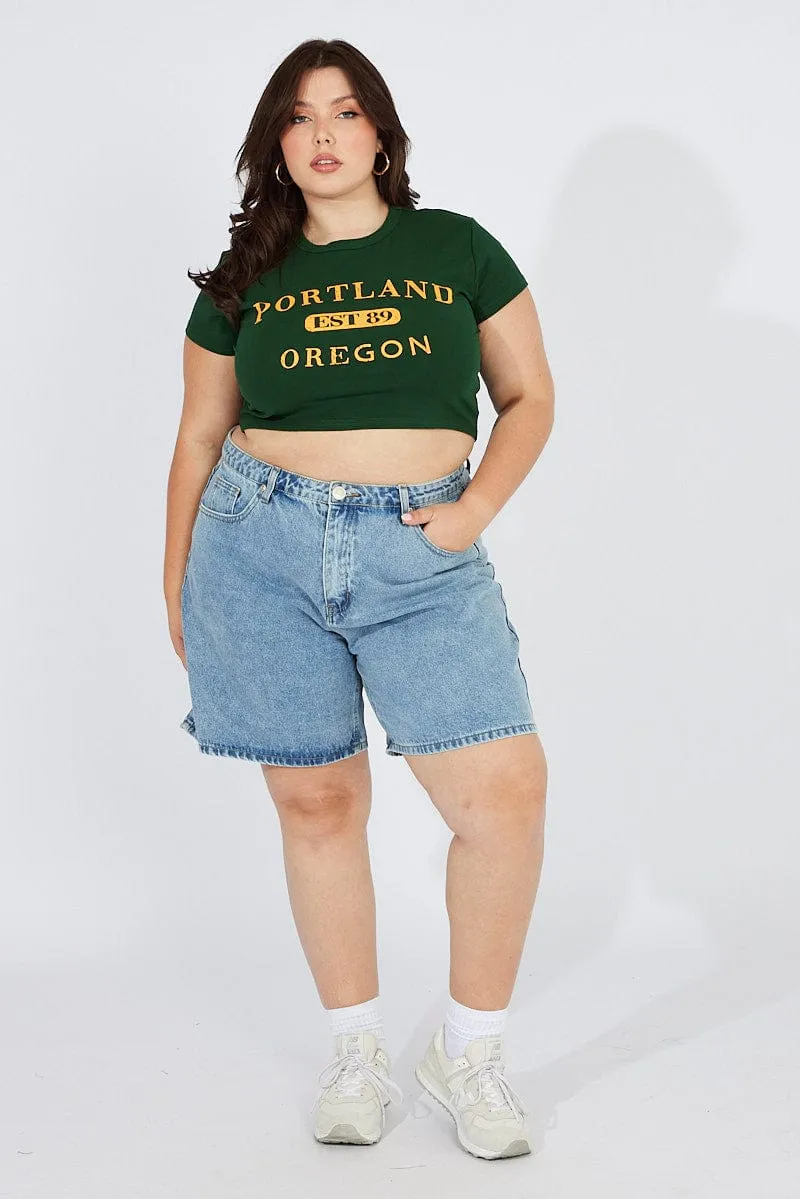 Green Graphic Baby T-shirt Short Sleeve Crew Neck Essential Top