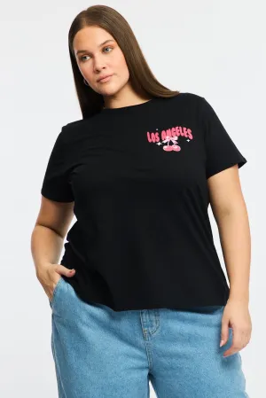 Black Graphic T-shirt Short Sleeve Crew Neck Modern Smart