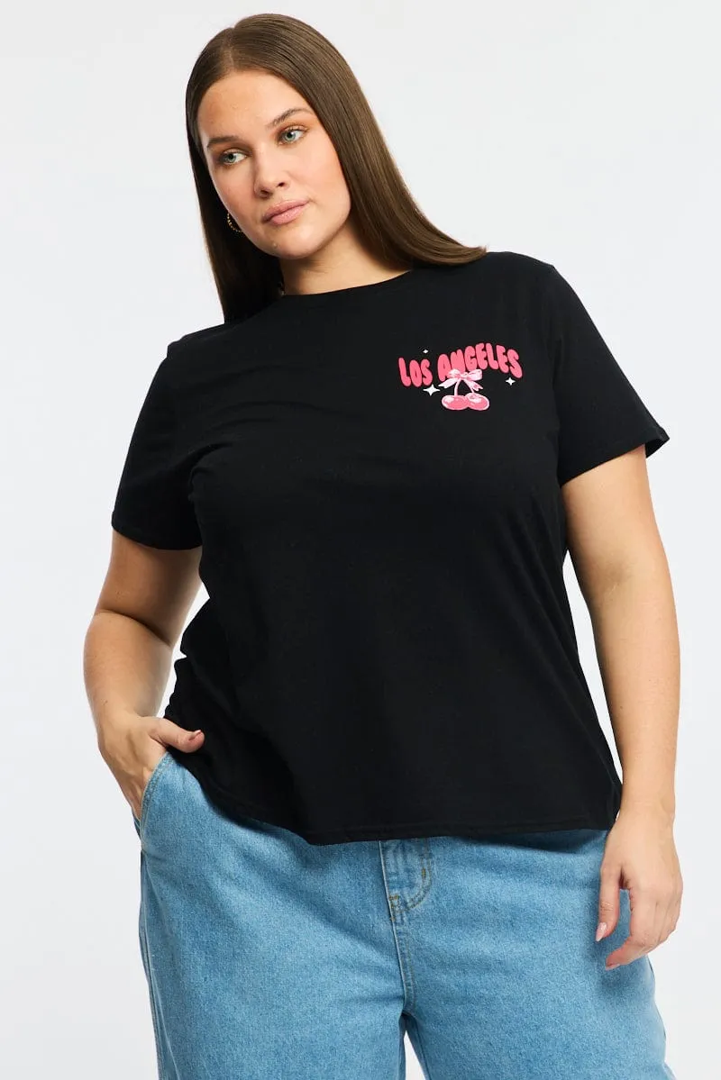 Black Graphic T-shirt Short Sleeve Crew Neck Modern Smart