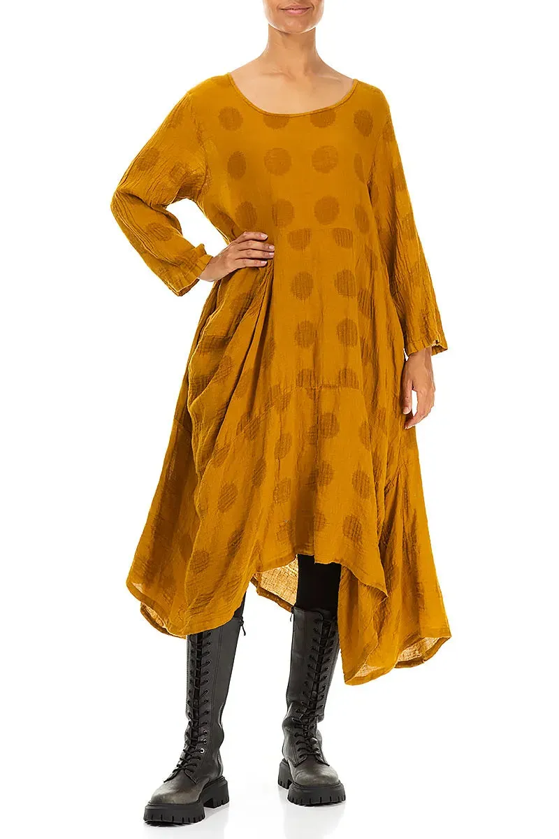 Spark Mood Draped Asymmetric Amber Linen Dress
