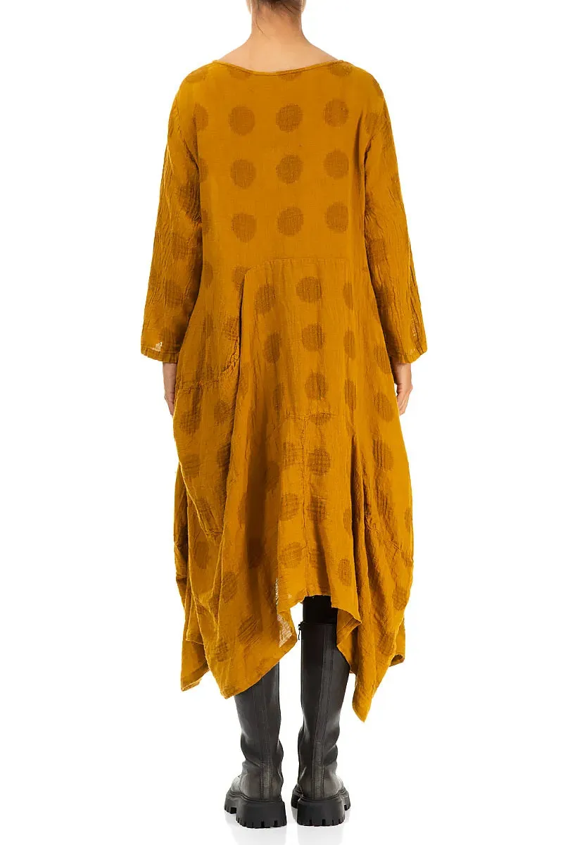 Royal Mode Draped Asymmetric Amber Linen Dress
