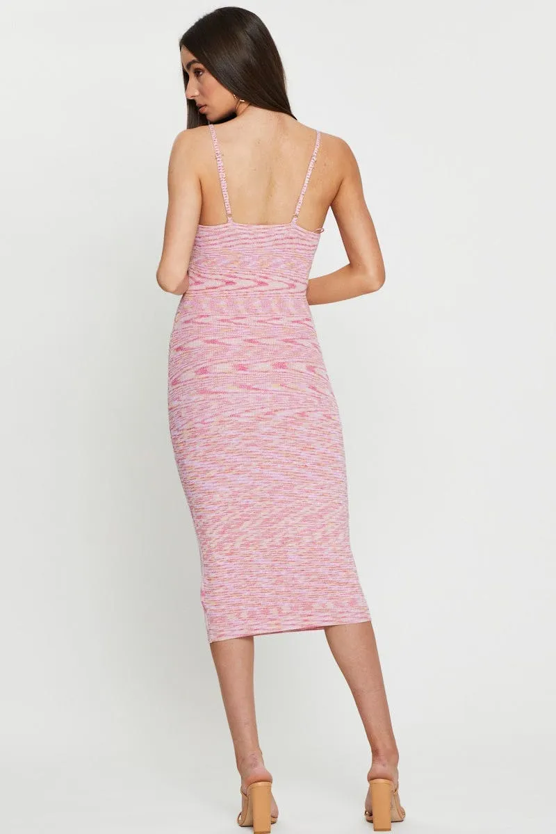 Layered Look NonRestrictiveSilhouette Pink Knit Dress Midi