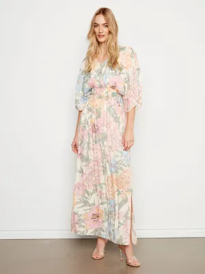 Windproof Outer Layer Printed Dolman Sleeve Maxi Dress with Side Slits - Dahlia