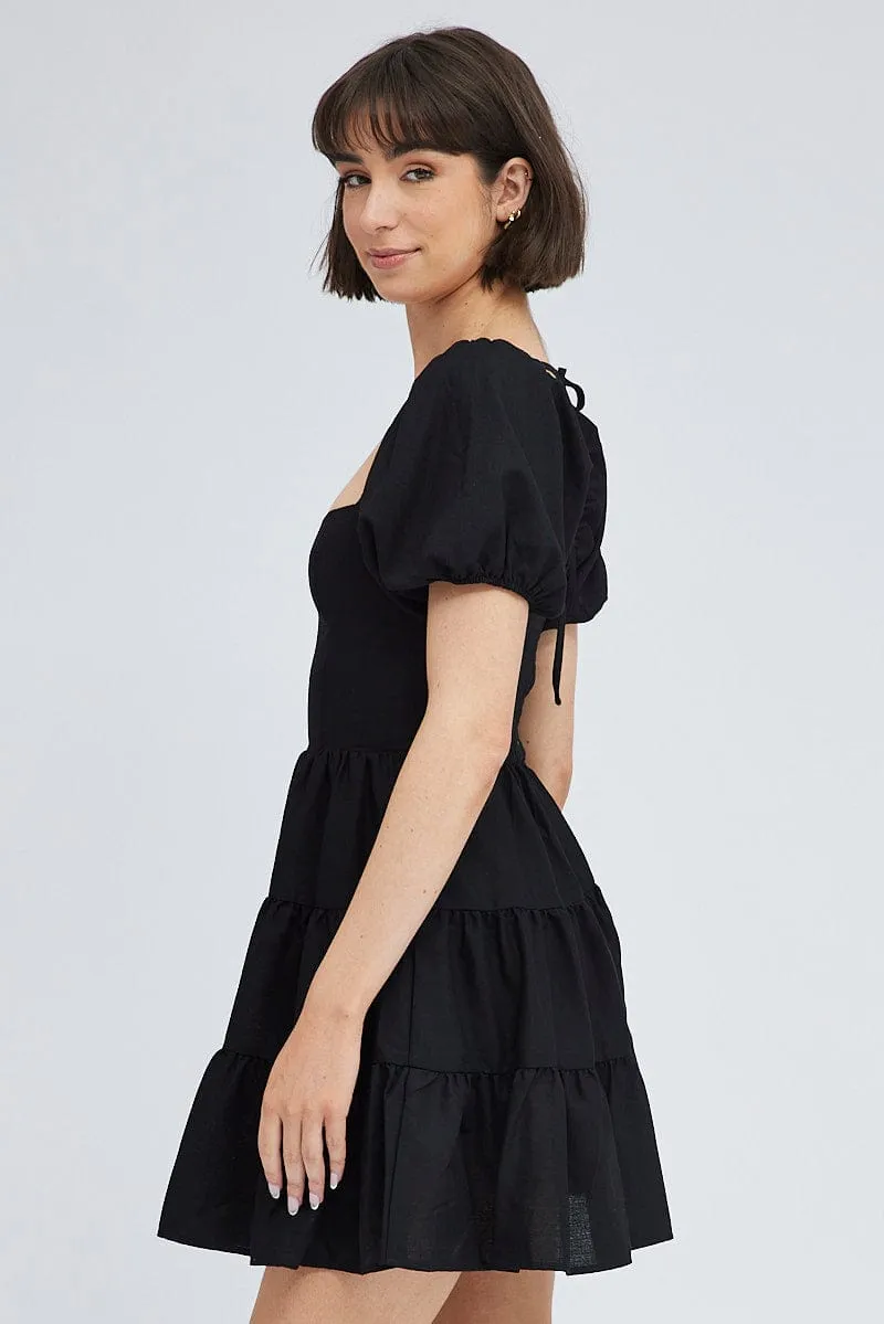 Breezy Fit Relaxed Blouse Black Fit And Flare Dress Puff Sleeve Mini