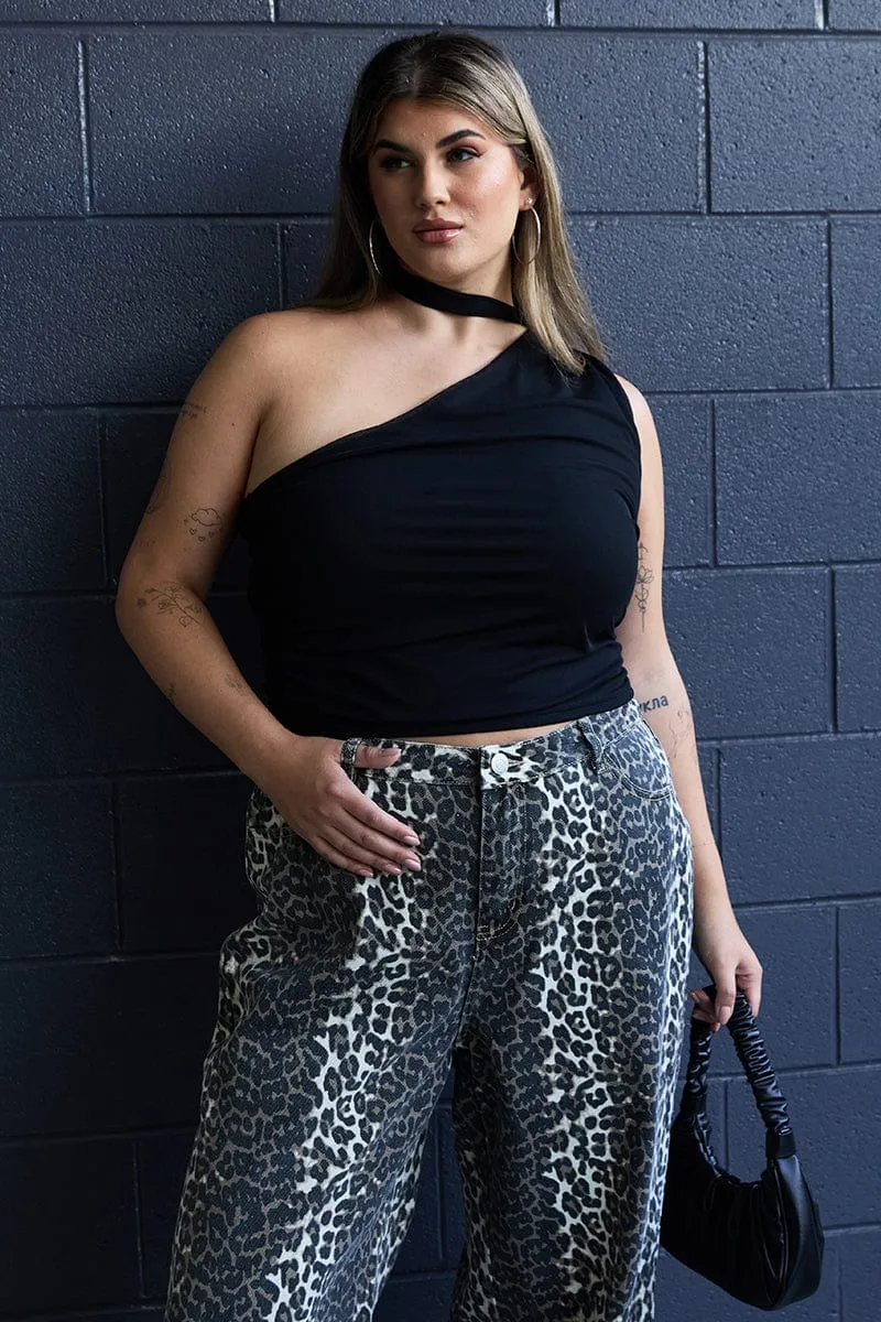 Black Mesh Top One Shoulder Scarf Detail Fashion Accessory