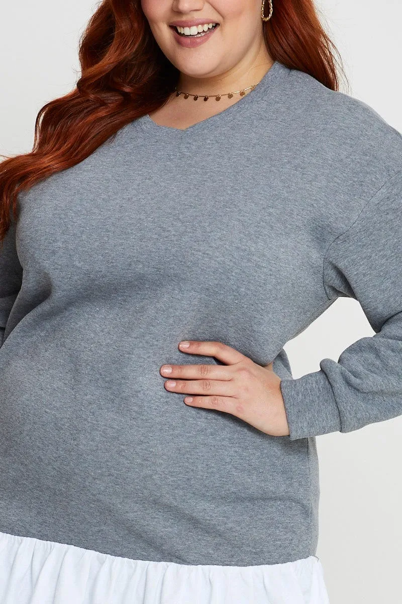 Grey Plus Woven Layered Longline Sweatshirts Tall