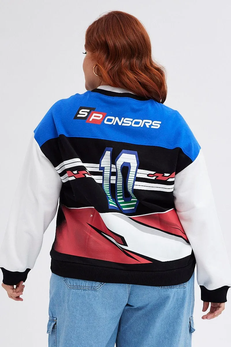 Multi Graphic Sweatshirt Moto Oversized Fleece Chic Fit